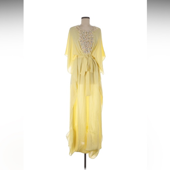 Oscar de la Renta Dresses & Skirts - Oscar De La Renta Yellow Sheer Silk Cocktail Kaftan Dress Medium